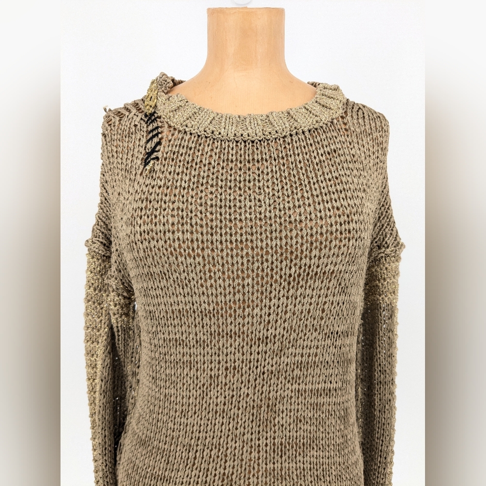Elisa Cavaletti Knit Asymmetrical Top Gold Womens Medium Avant Garde Chic - Picture 5 of 15